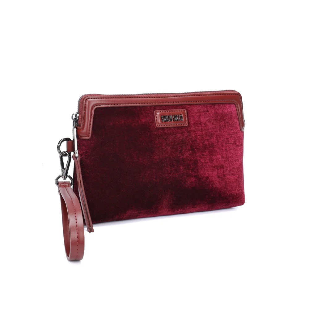 Clutch Veludo Vermelho Merlot Alça De Mão - vista 2 de 5