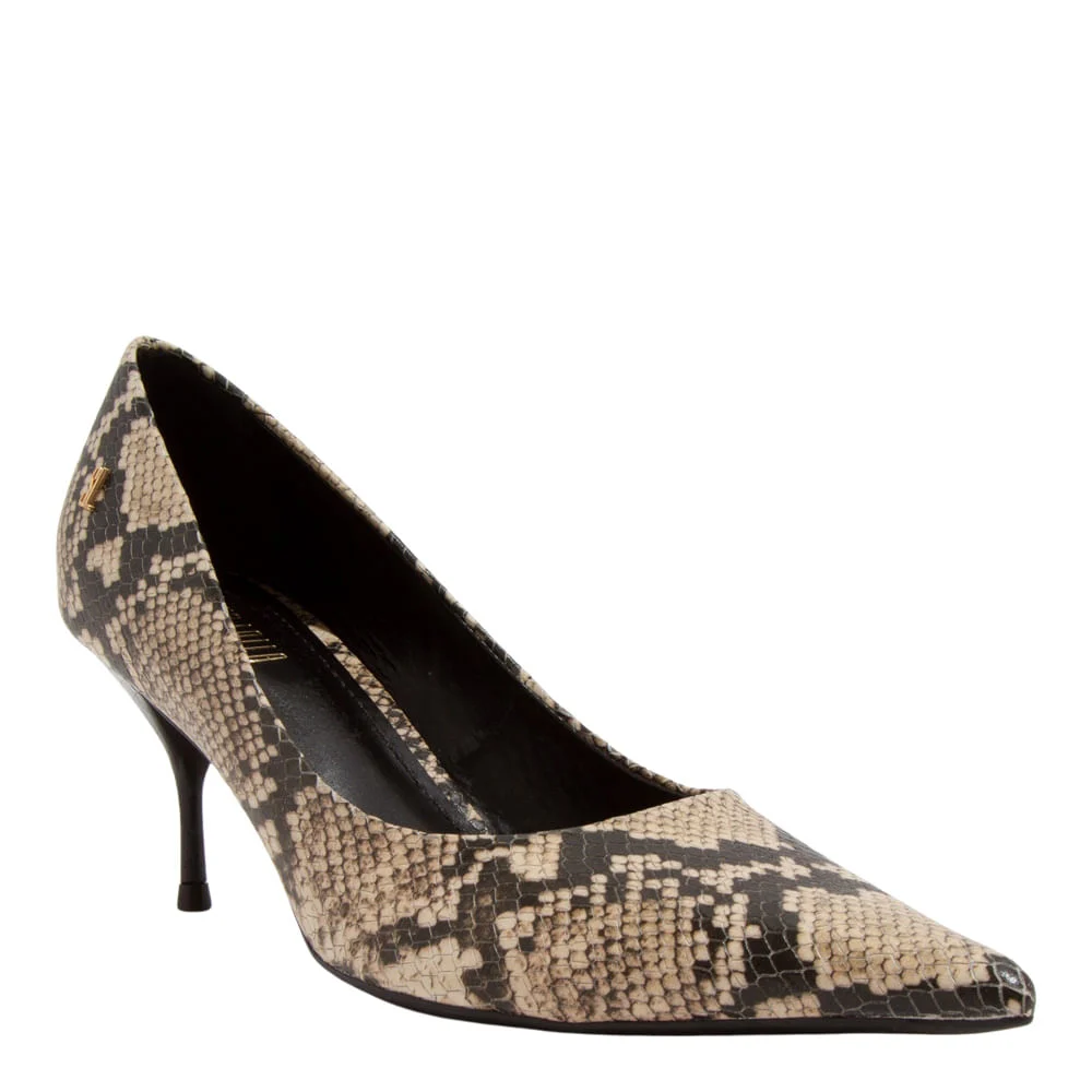 Scarpin Couro Animal Print Estampa Cobra Bico Fino Salto Algulha - vista 2 de 3