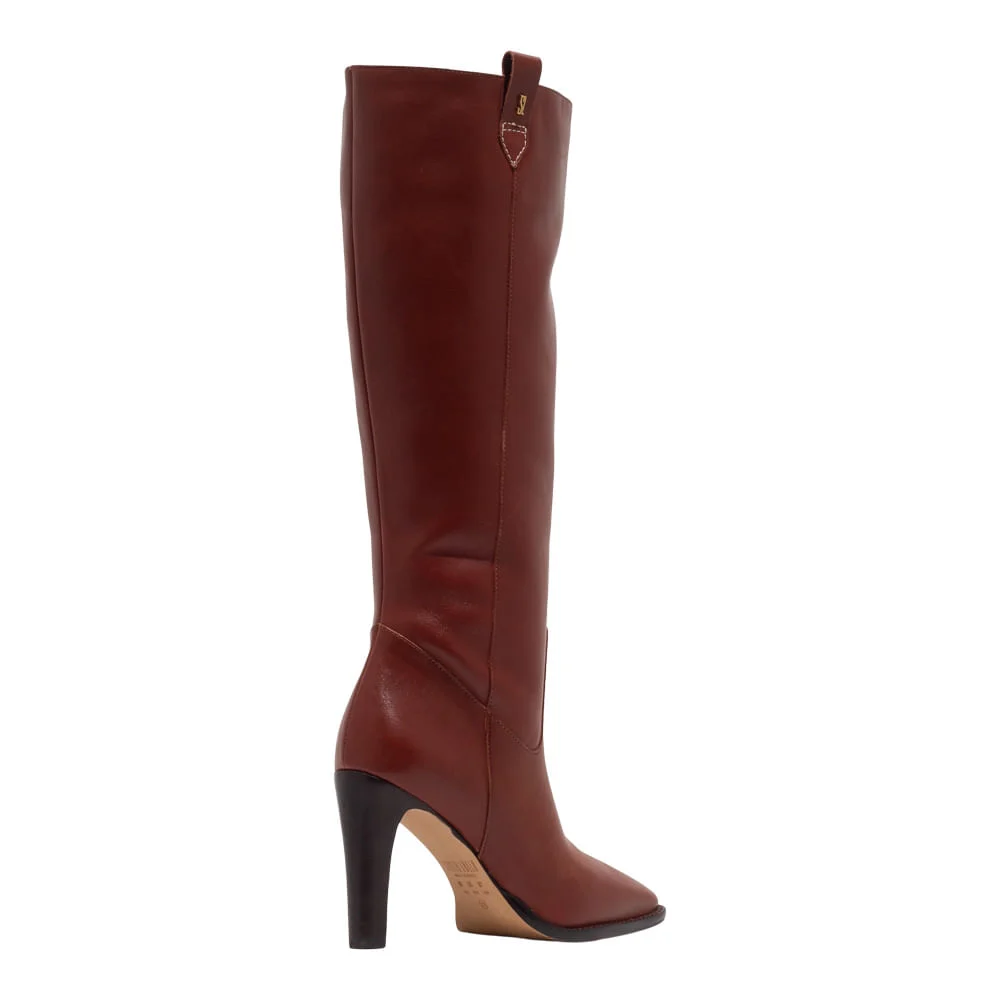 Bota Couro Nobre Marrom Cano Longo Salto Alto Fino - vista 3 de 3