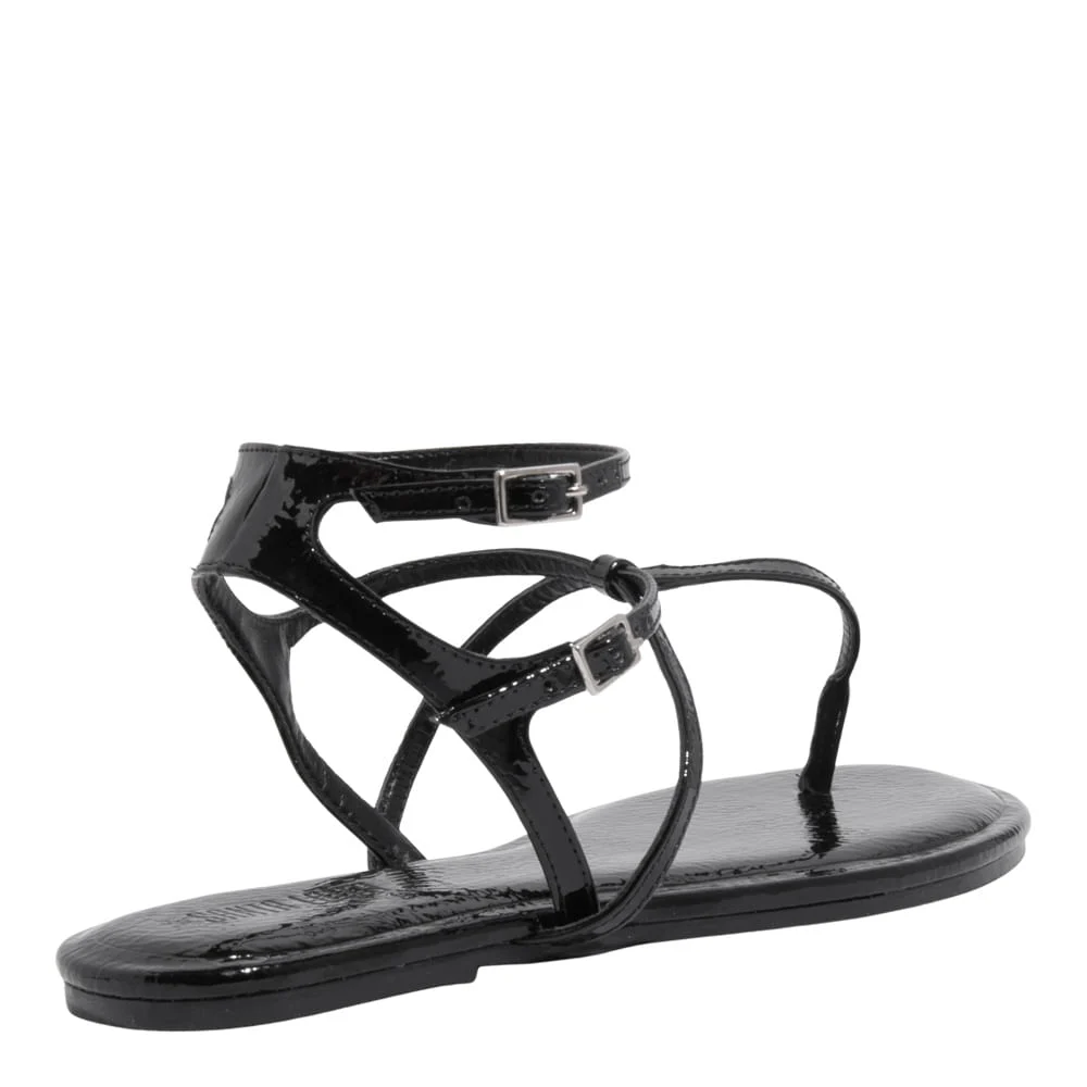 Rasteira Verniz Glossy Preto Bico Redondo - vista 3 de 4