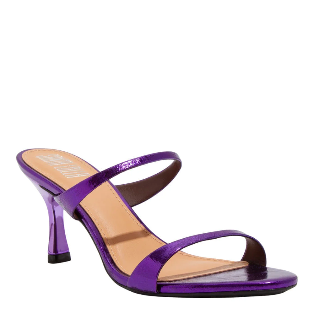 Mule Couro Metalizado Roxo Salto Fino - vista 3 de 5