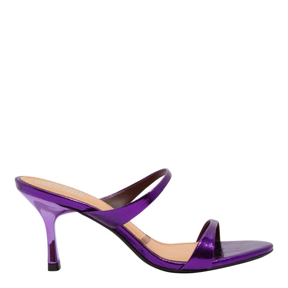 Mule Couro Metalizado Roxo Salto Fino - vista 4 de 5