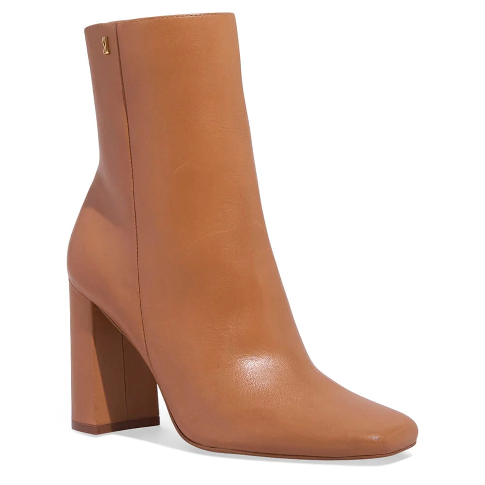 Bota Couro Nobre Soft Caramelo Bico Fino Salto Grosso - vista 2 de 3