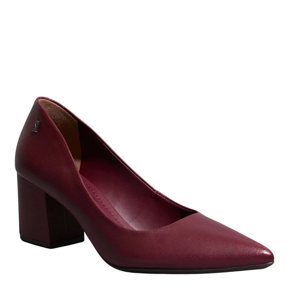 Scarpin Couro Pelica Soft  Soft Bico Fino Salto Bloco Vermelho Merlot - vista 2 de 3
