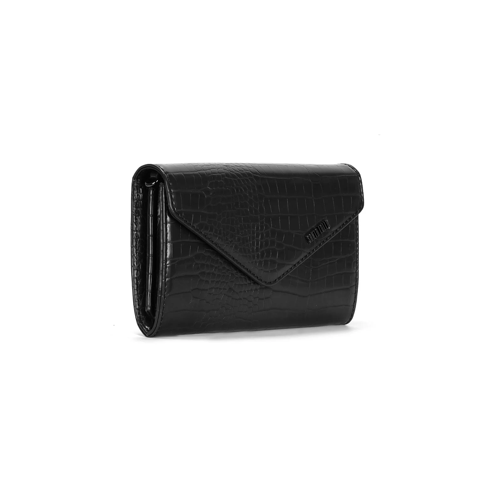 Bolsa Envelope Croco Preta Alça Transversal - vista 2 de 3