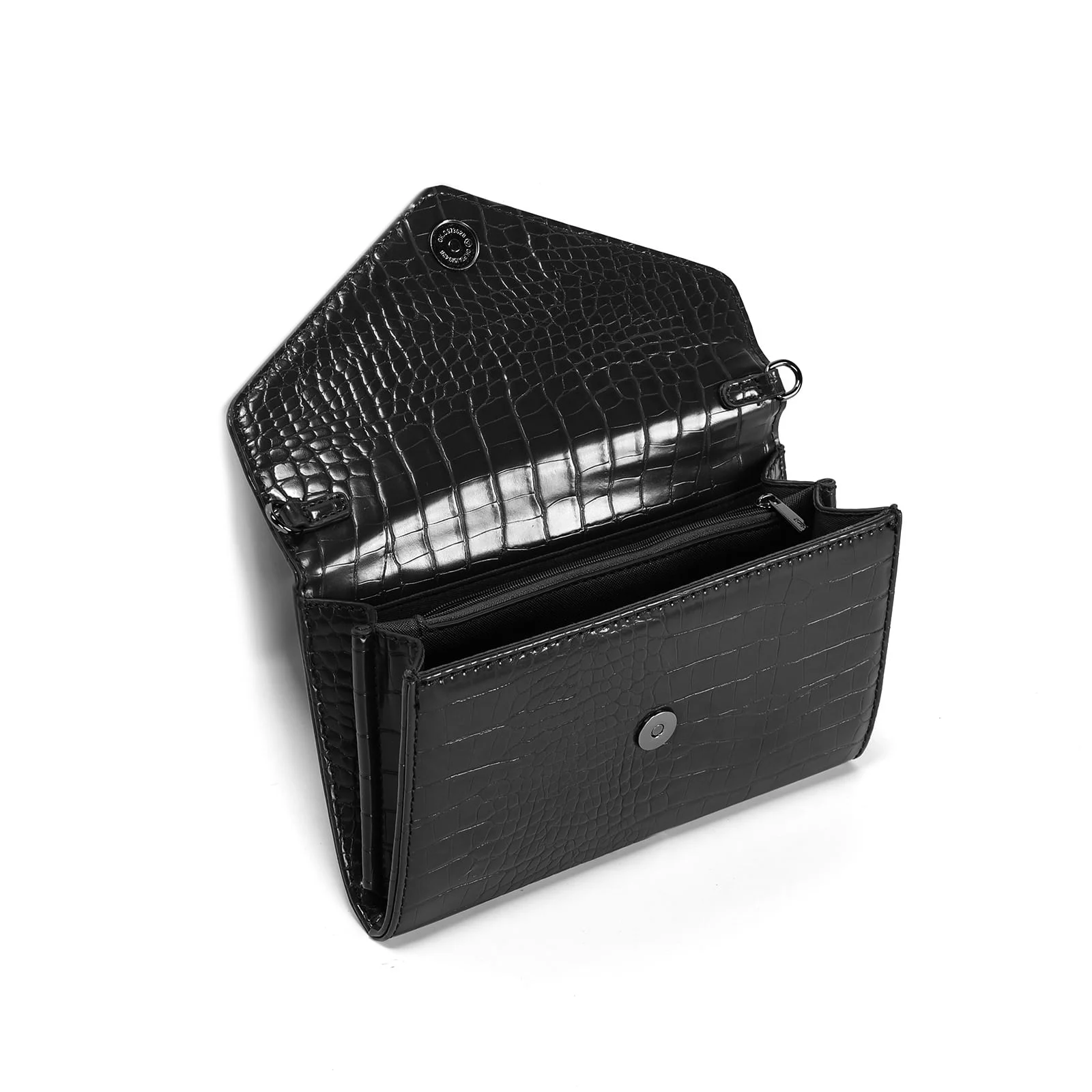 Bolsa Envelope Croco Preta Alça Transversal - vista 3 de 3