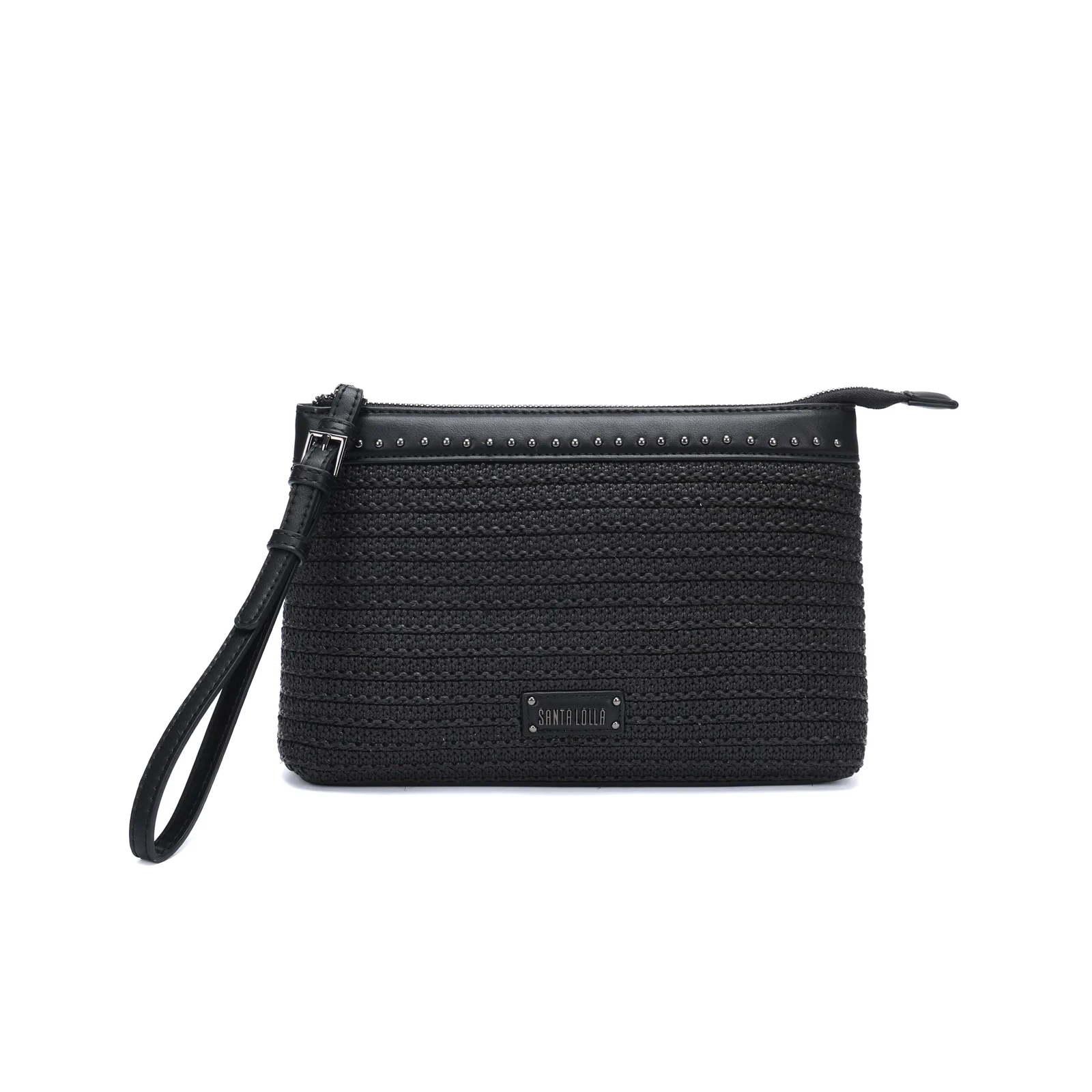 Clutch Tramado Preta Alça De Mão - vista 1 de 4
