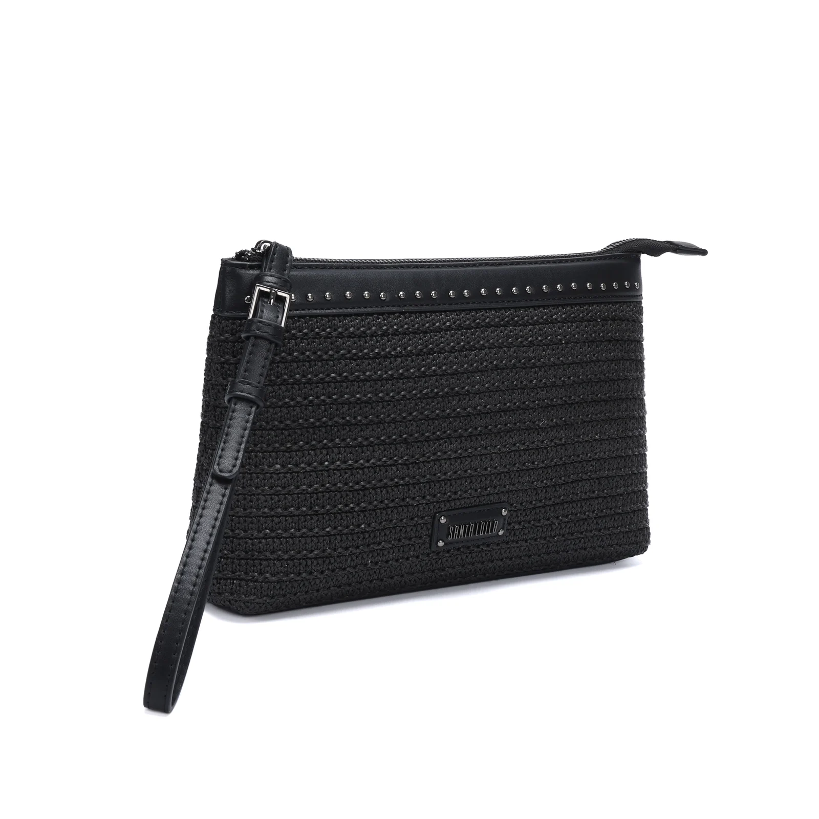 Clutch Tramado Preta Alça De Mão - vista 2 de 4