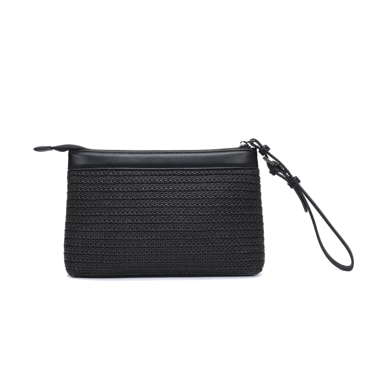 Clutch Tramado Preta Alça De Mão - vista 3 de 4