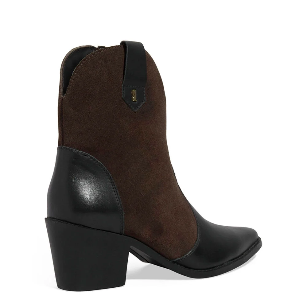Bota Western Couro Camurça Salto Grosso Marrom - vista 3 de 3