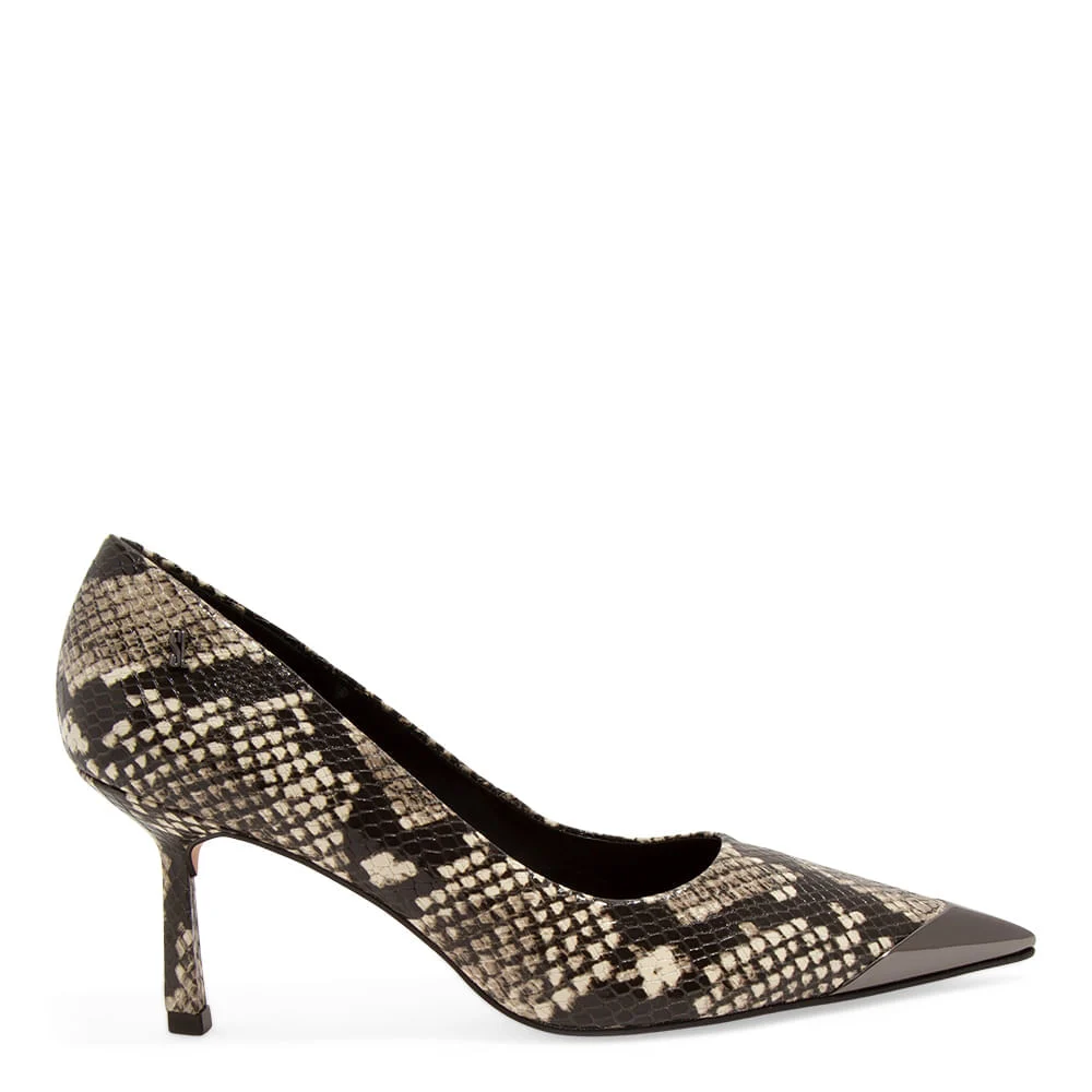 Scarpin Couro Animal Print Estampa Cobra Bico Fino Metalizado - vista 2 de 4