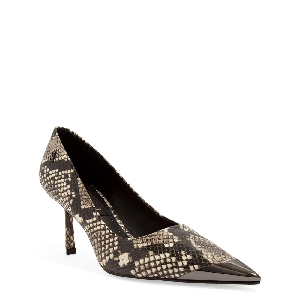 Scarpin Couro Animal Print Estampa Cobra Bico Fino Metalizado - vista 3 de 4