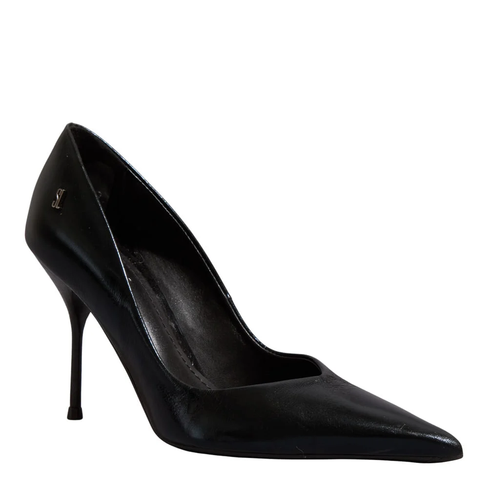 Scarpin Couro Preto Bico Fino Salto Agulha - vista 2 de 3