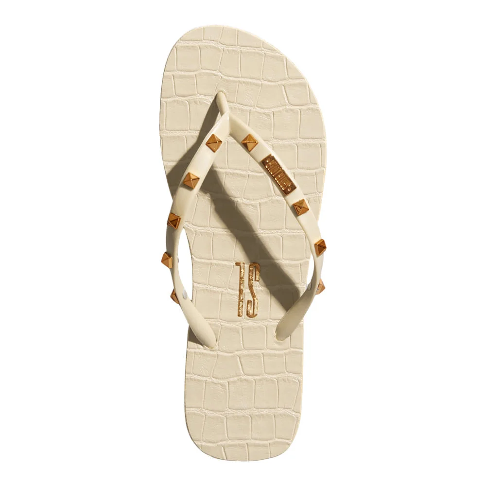 Chinelo Flip Flop Verniz Tachas Spike Off White - vista 3 de 4