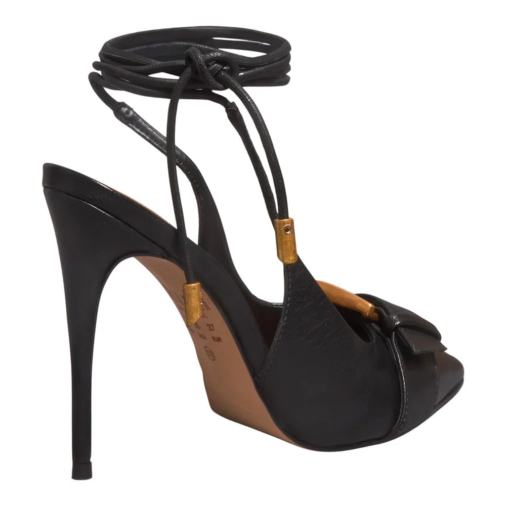 Scarpin Couro Pelica Soft Preto Amarração - vista 4 de 4