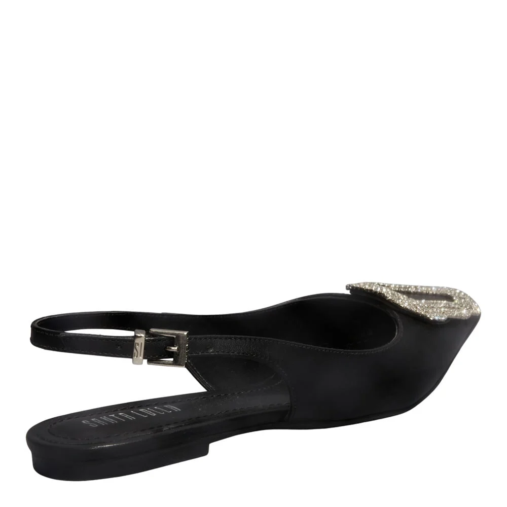 Sapatilha Slingback Couro Confort Bico Fino Preta - vista 4 de 4