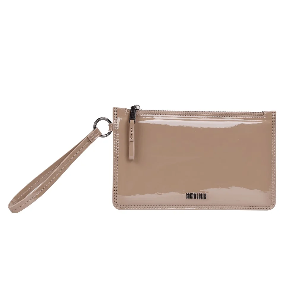 Clutch Pequena Verniz Bege Alça De Mão - vista 1 de 7