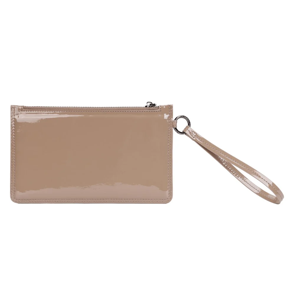 Clutch Pequena Verniz Bege Alça De Mão - vista 5 de 7