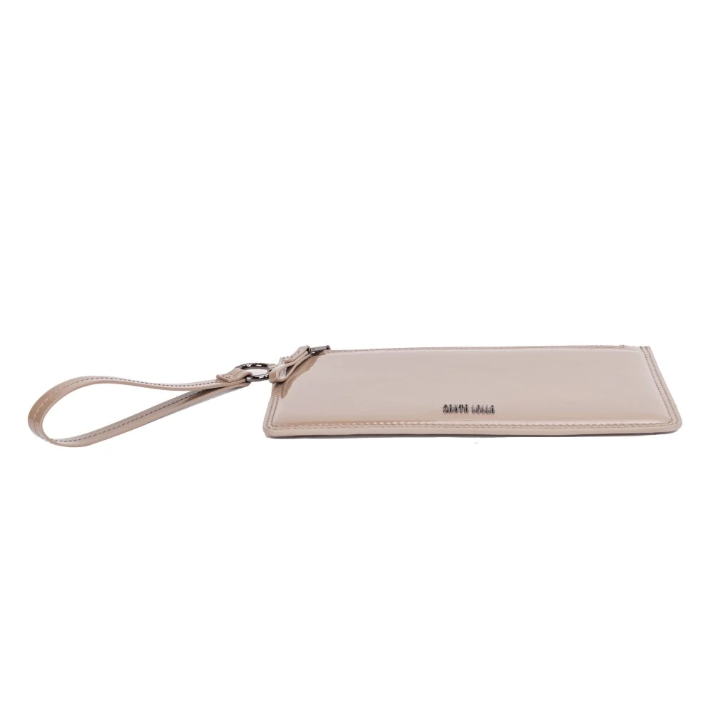 Clutch Pequena Verniz Bege Alça De Mão - vista 6 de 7