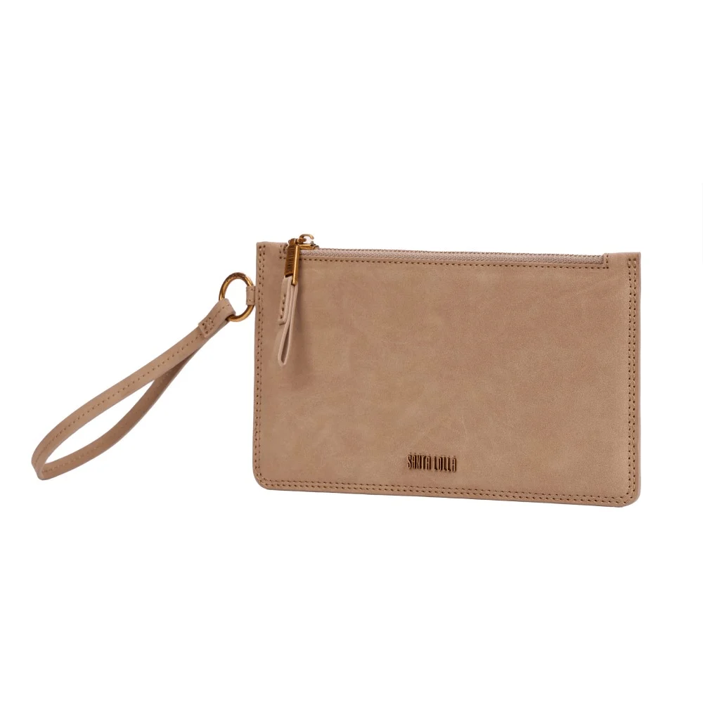 Clutch Pequena Camurça Bege Alça De Mão - vista 3 de 8