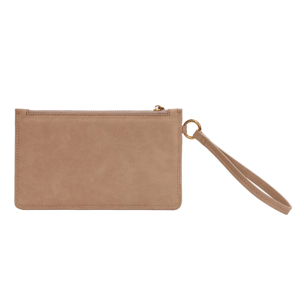 Clutch Pequena Camurça Bege Alça De Mão - vista 5 de 8