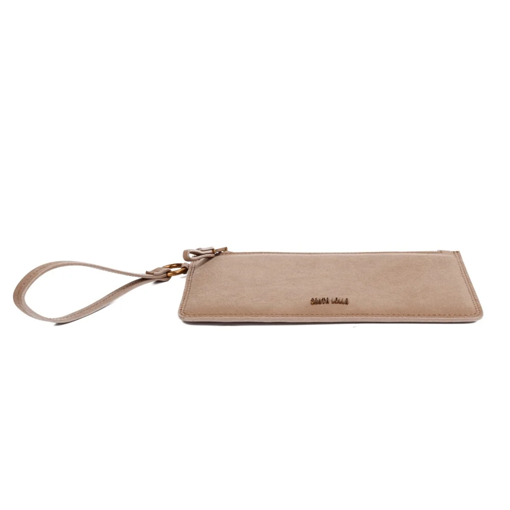 Clutch Pequena Camurça Bege Alça De Mão - vista 7 de 8