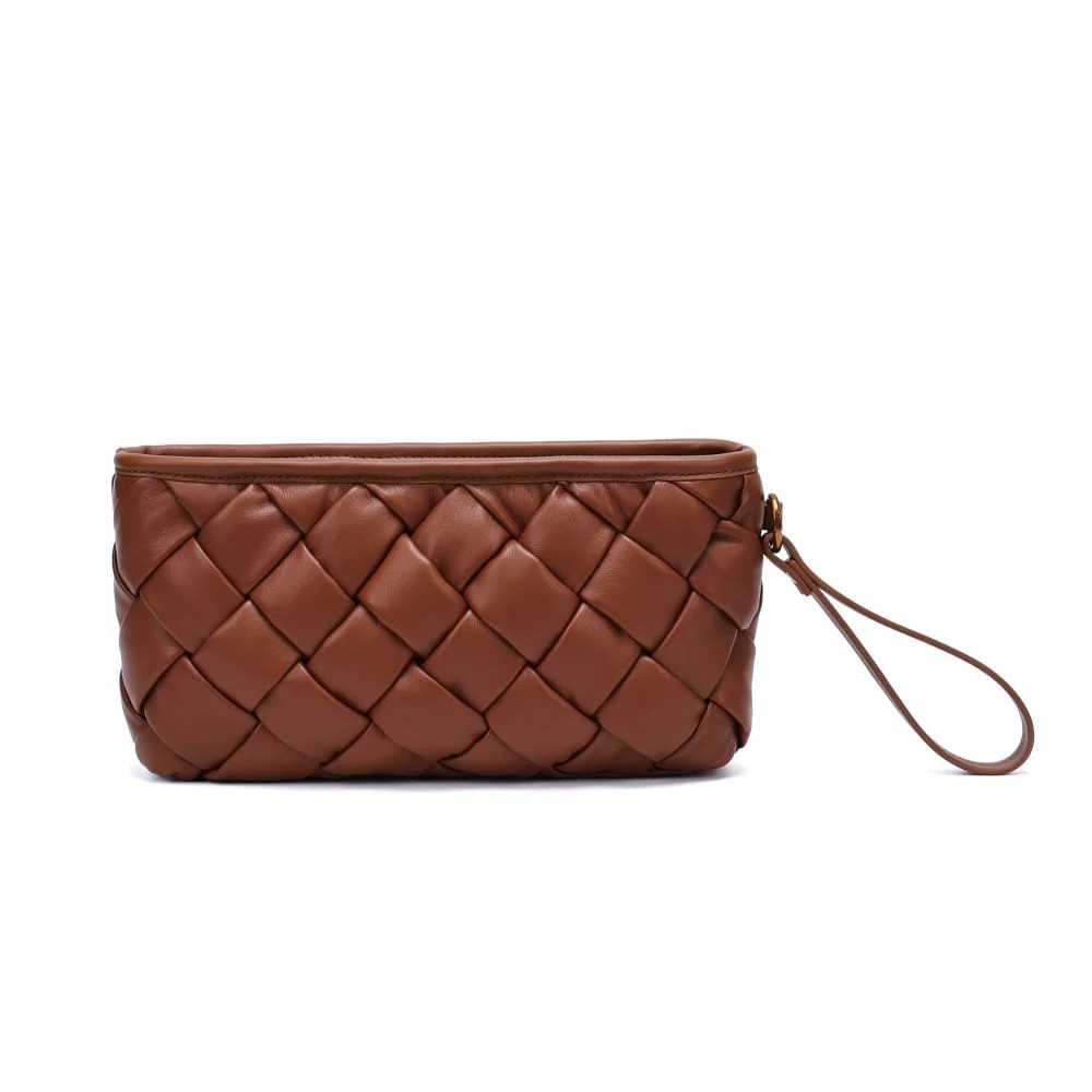 Clutch Pequena Soft Marroom Alça De Mão - vista 3 de 5