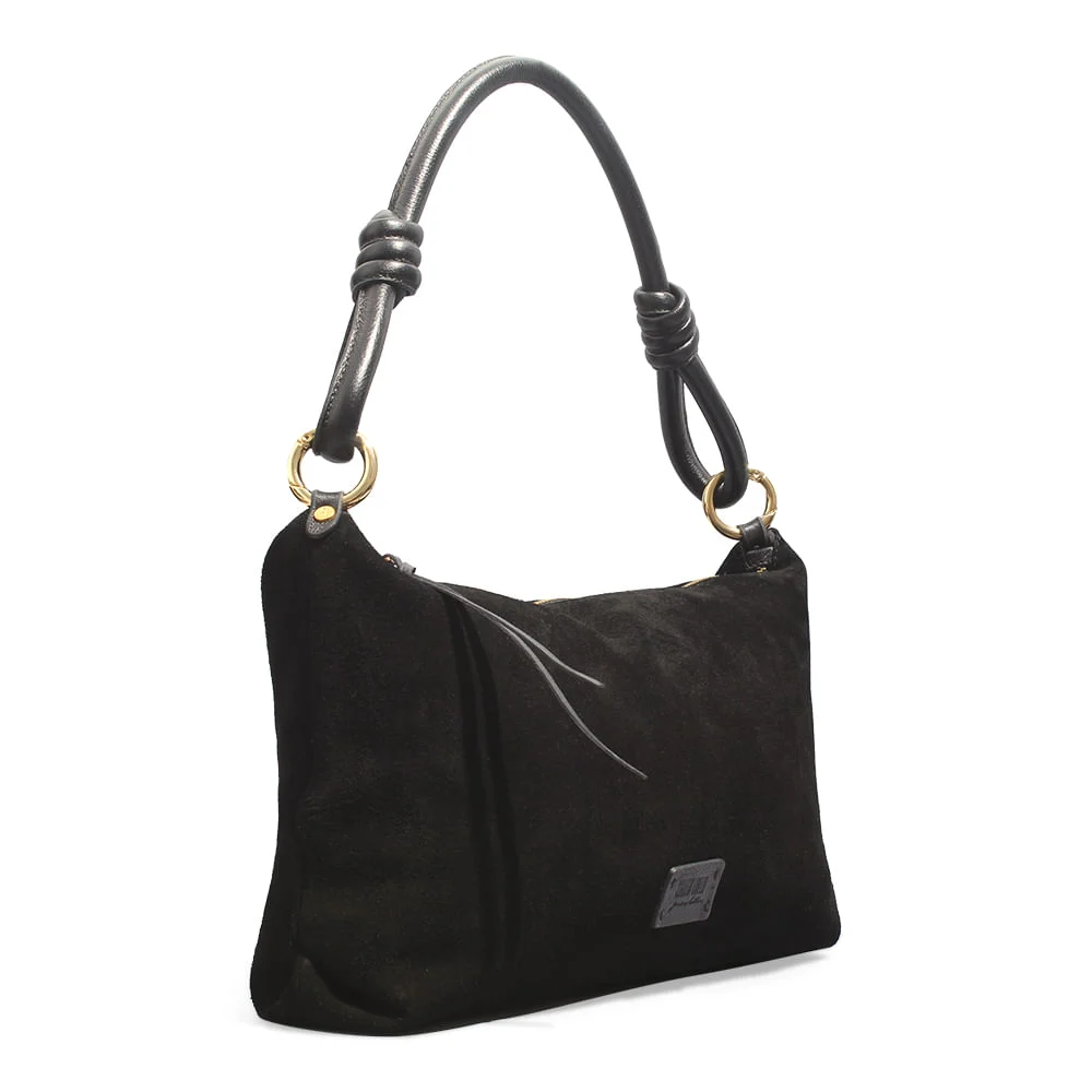 Bolsa Couro Camurça Preta Alça De Ombro - vista 2 de 3