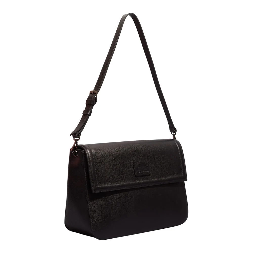 Bolsa Couro Floater Preta Alça De Ombro - vista 2 de 3