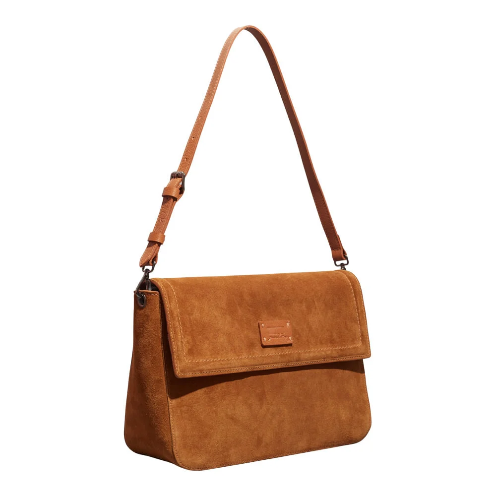 Bolsa Couro Camurça Caramelo Alça De Ombro - vista 2 de 3
