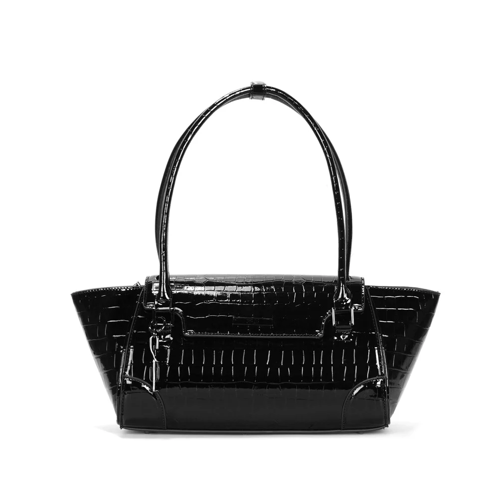 Bolsa Croco Preta Alça De Ombro - vista 2 de 4