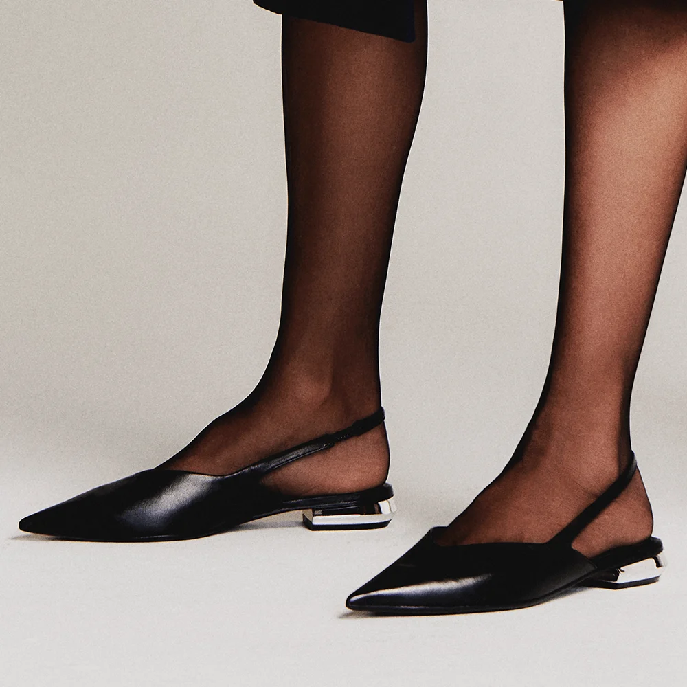 Sapatilha Slingback Couro Nobre Bico Fino Preto - vista 2 de 6