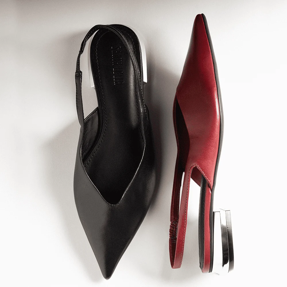 Sapatilha Slingback Couro Nobre Bico Fino Preto - vista 6 de 6