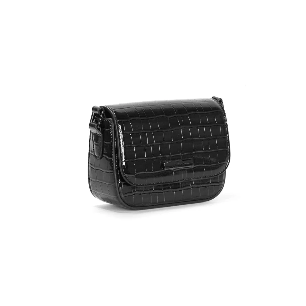Bolsa Pequena Material Croco Preta Alça Transversal - vista 2 de 3