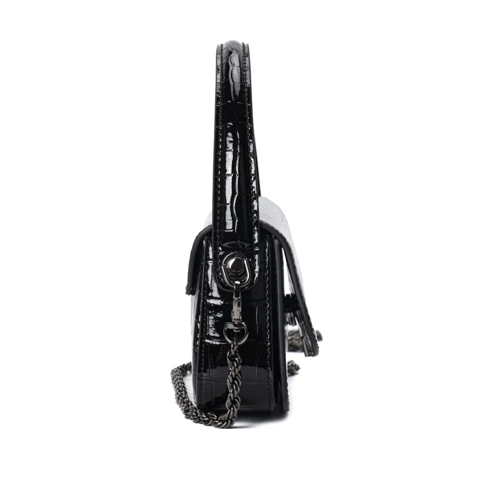 Bolsa Pequena Material Croco Preta Alça Dupla - vista 3 de 6