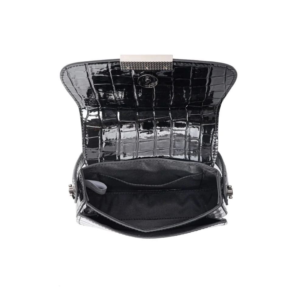 Bolsa Pequena Material Croco Preta Alça Dupla - vista 4 de 6