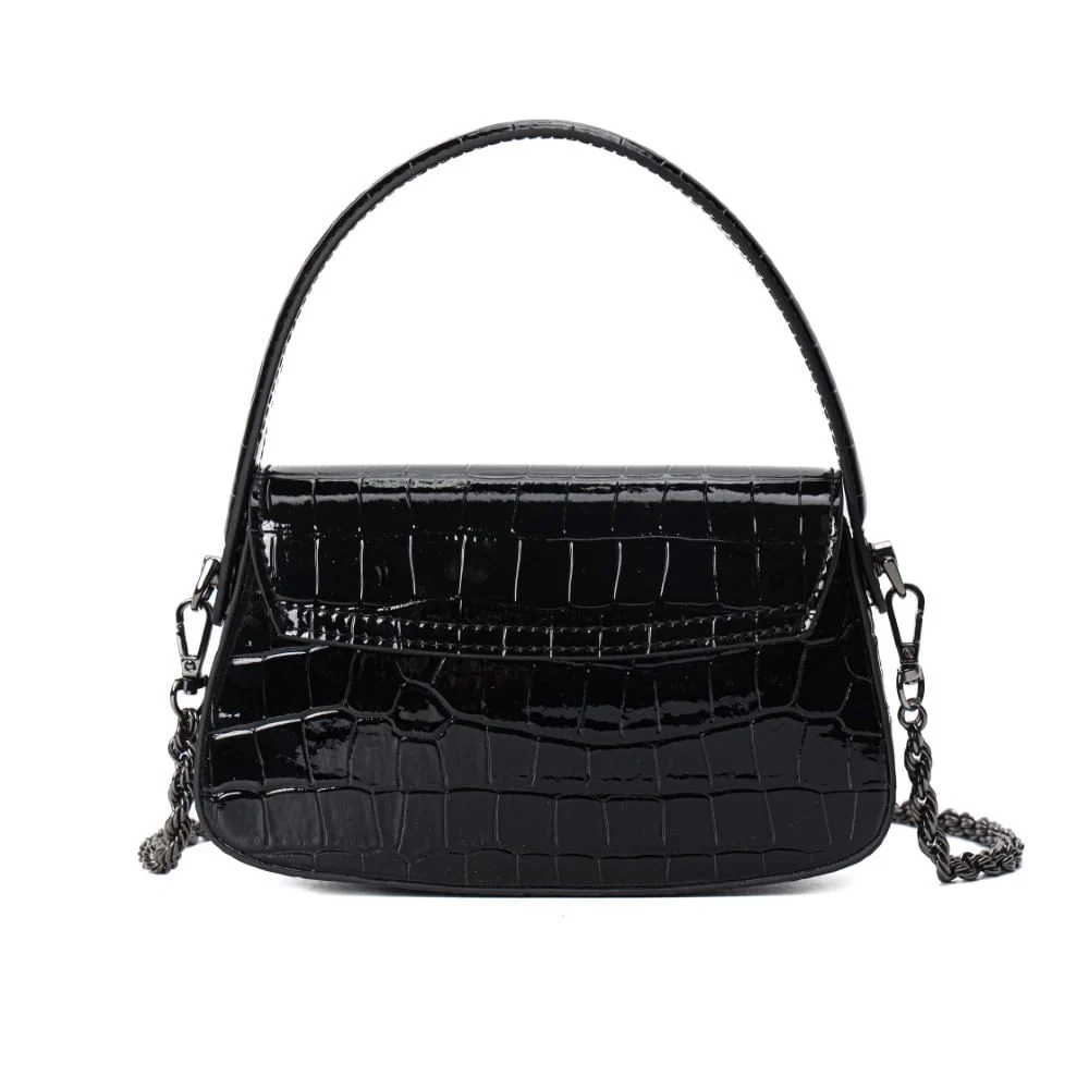 Bolsa Pequena Material Croco Preta Alça Dupla - vista 6 de 6