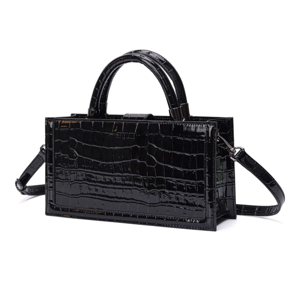 Bolsa Tote Pequena Croco Preta Alça Dupla - vista 4 de 8