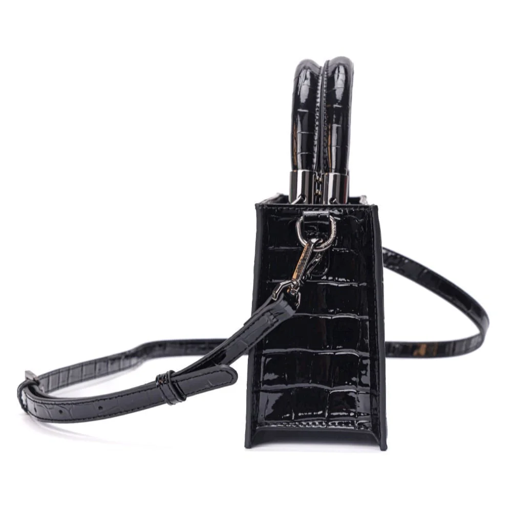 Bolsa Tote Pequena Croco Preta Alça Dupla - vista 5 de 8