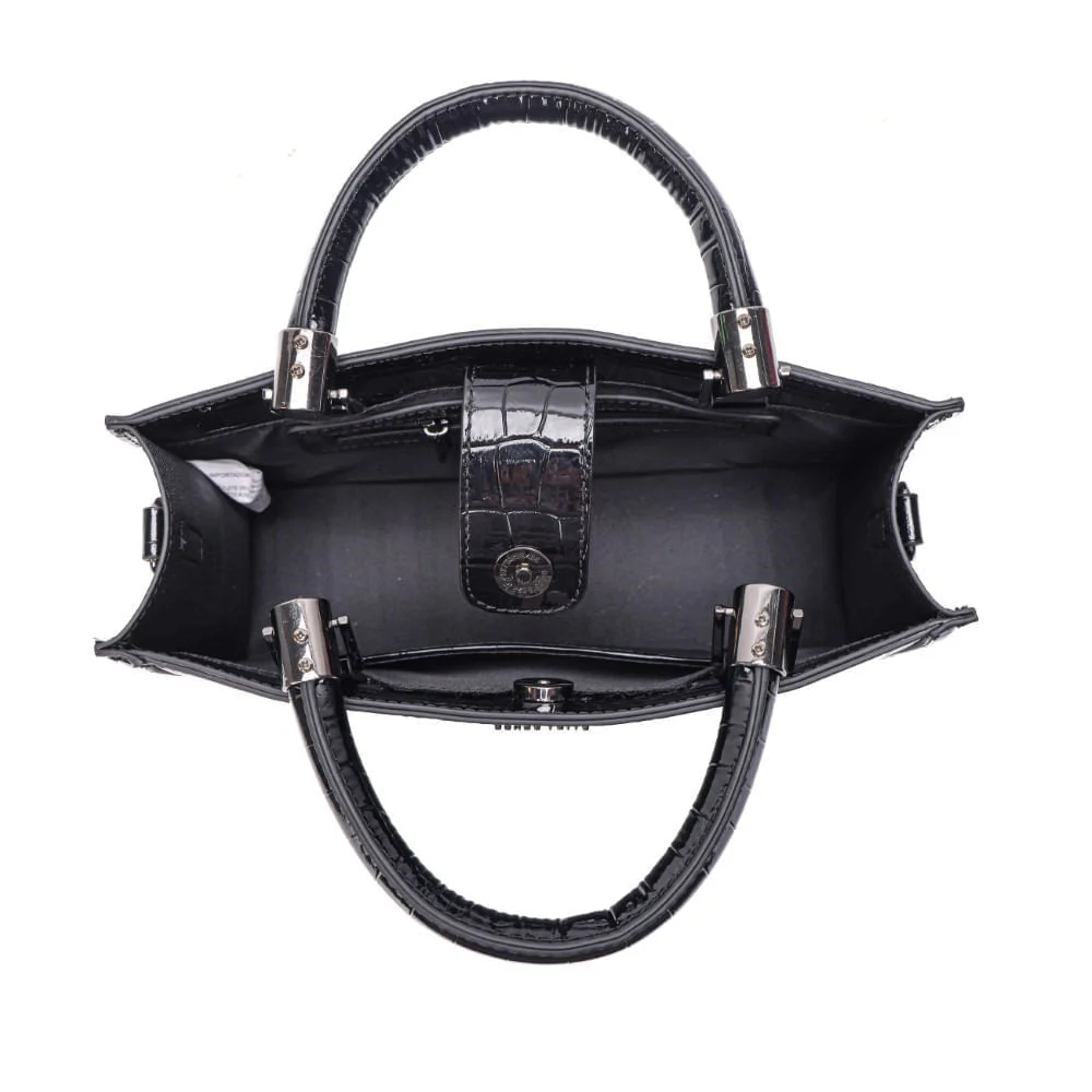 Bolsa Tote Pequena Croco Preta Alça Dupla - vista 6 de 8