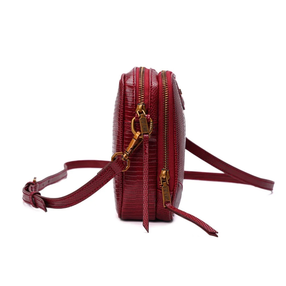 Bolsa Pequena Material Lizard Vermeha Alça Transversal - vista 3 de 6
