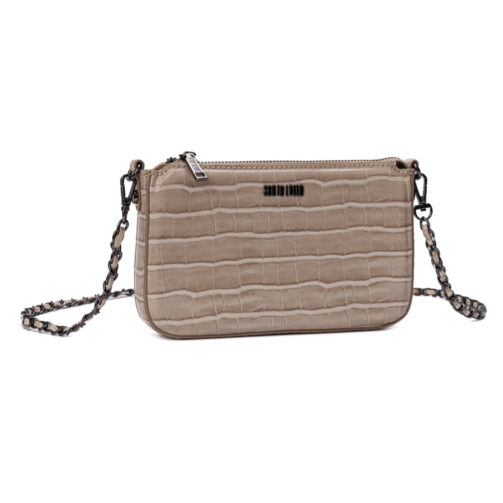 Bolsa Pequena Croco Bege Alça Transversal - vista 2 de 6