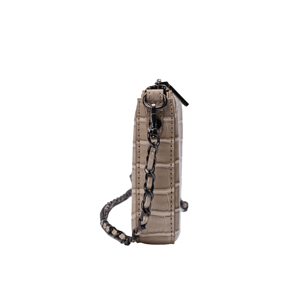Bolsa Pequena Croco Bege Alça Transversal - vista 3 de 6
