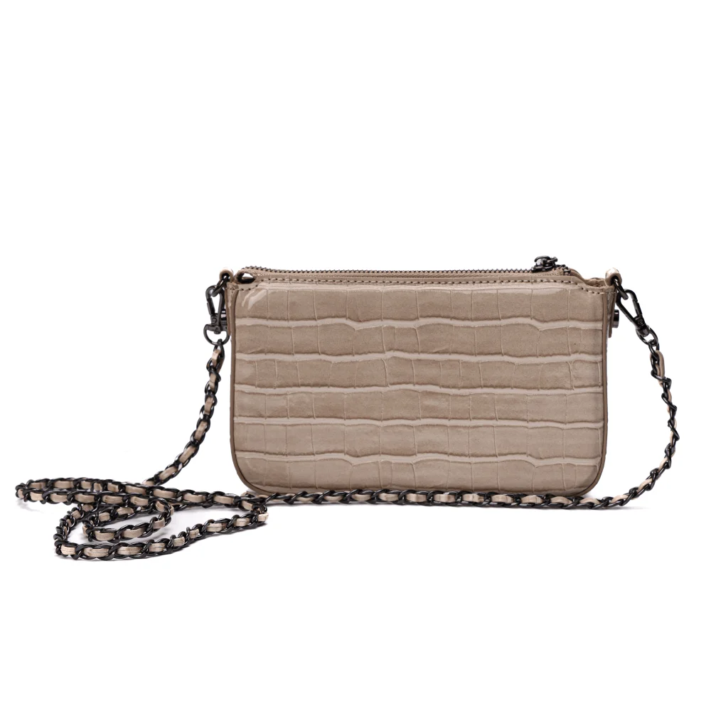 Bolsa Pequena Croco Bege Alça Transversal - vista 6 de 6