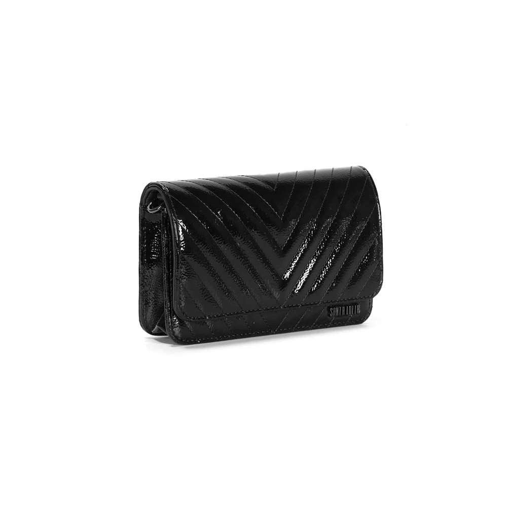 Bolsa Pequena Verniz Glossy Preto Alça Transversal - vista 2 de 3