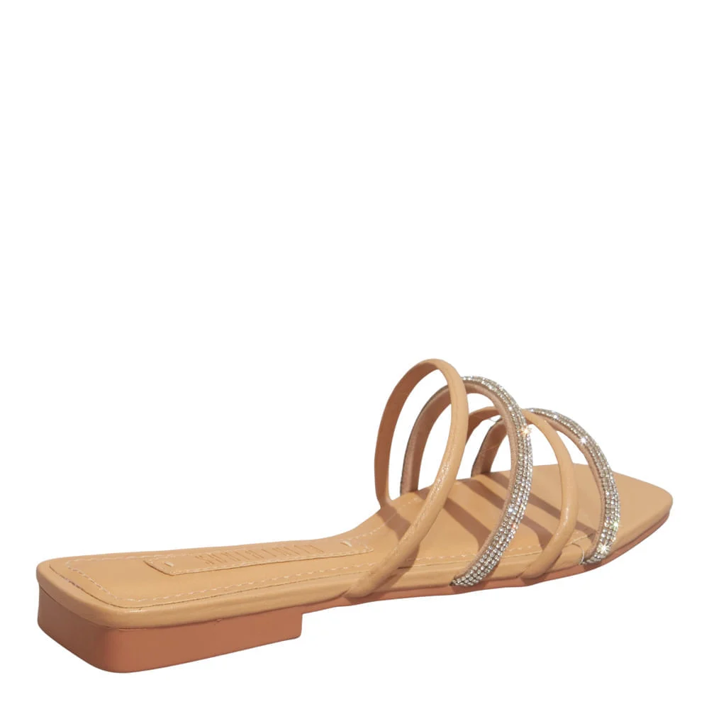 Rasteira Bico Quadrado Napa Soft Bege Brilho - vista 4 de 4