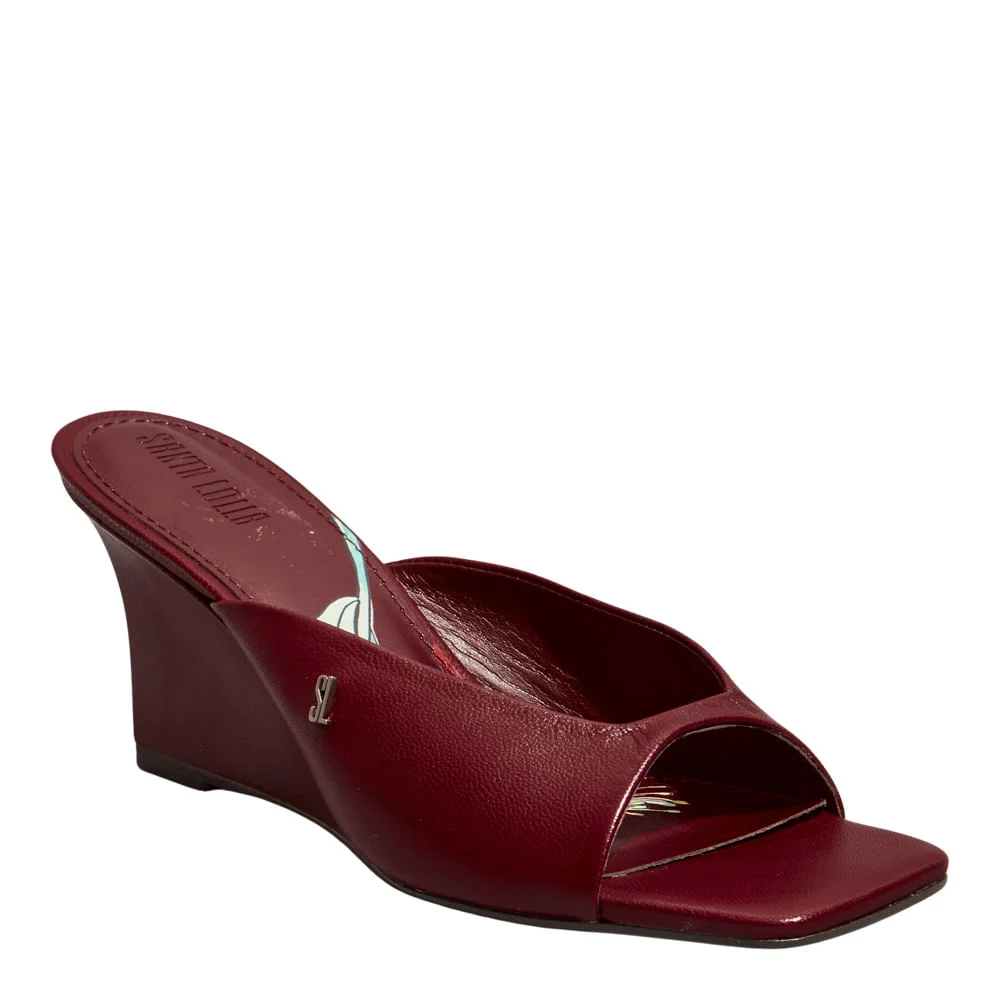 Mule Couro Pelica Soft Vermelho Bordô Salto Anabela - vista 2 de 4
