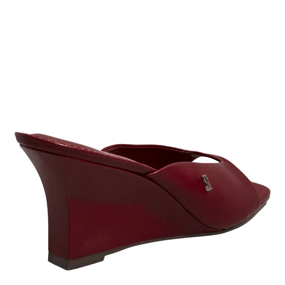 Mule Couro Pelica Soft Vermelho Bordô Salto Anabela - vista 4 de 4