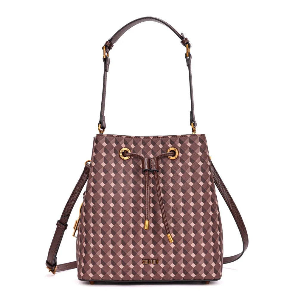 Bolsa Bucket Risco Cubos Marrom Duas Alças - vista 2 de 6