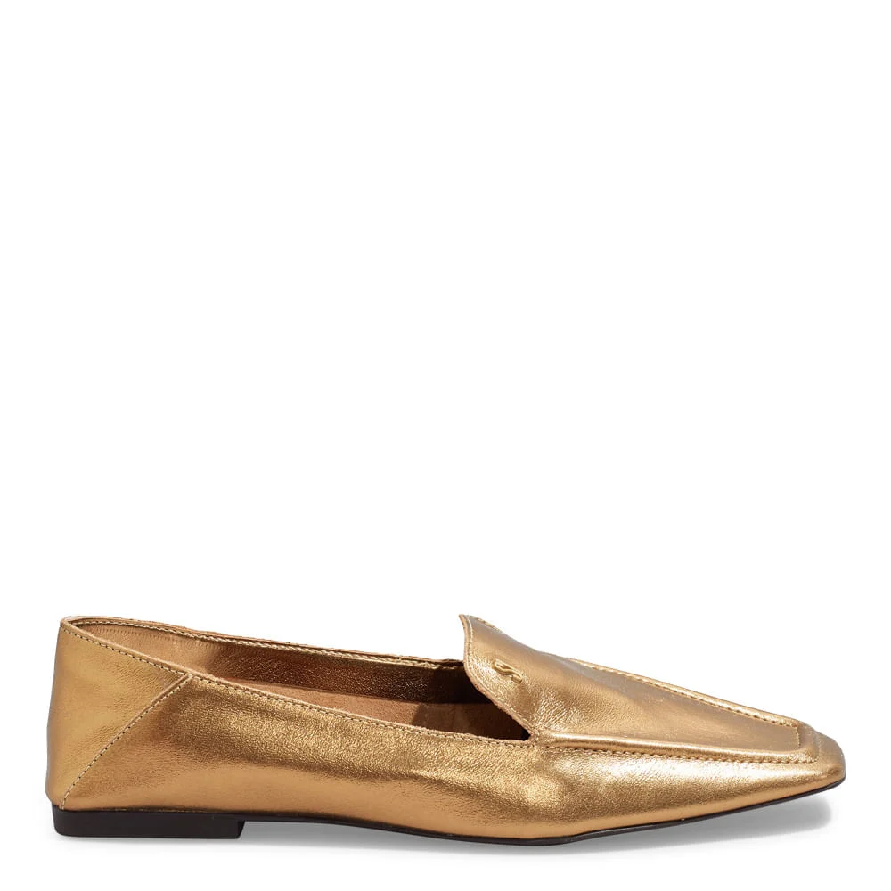 Mocassim Couro Metalizado Bronze Bico Quadrado - vista 2 de 5